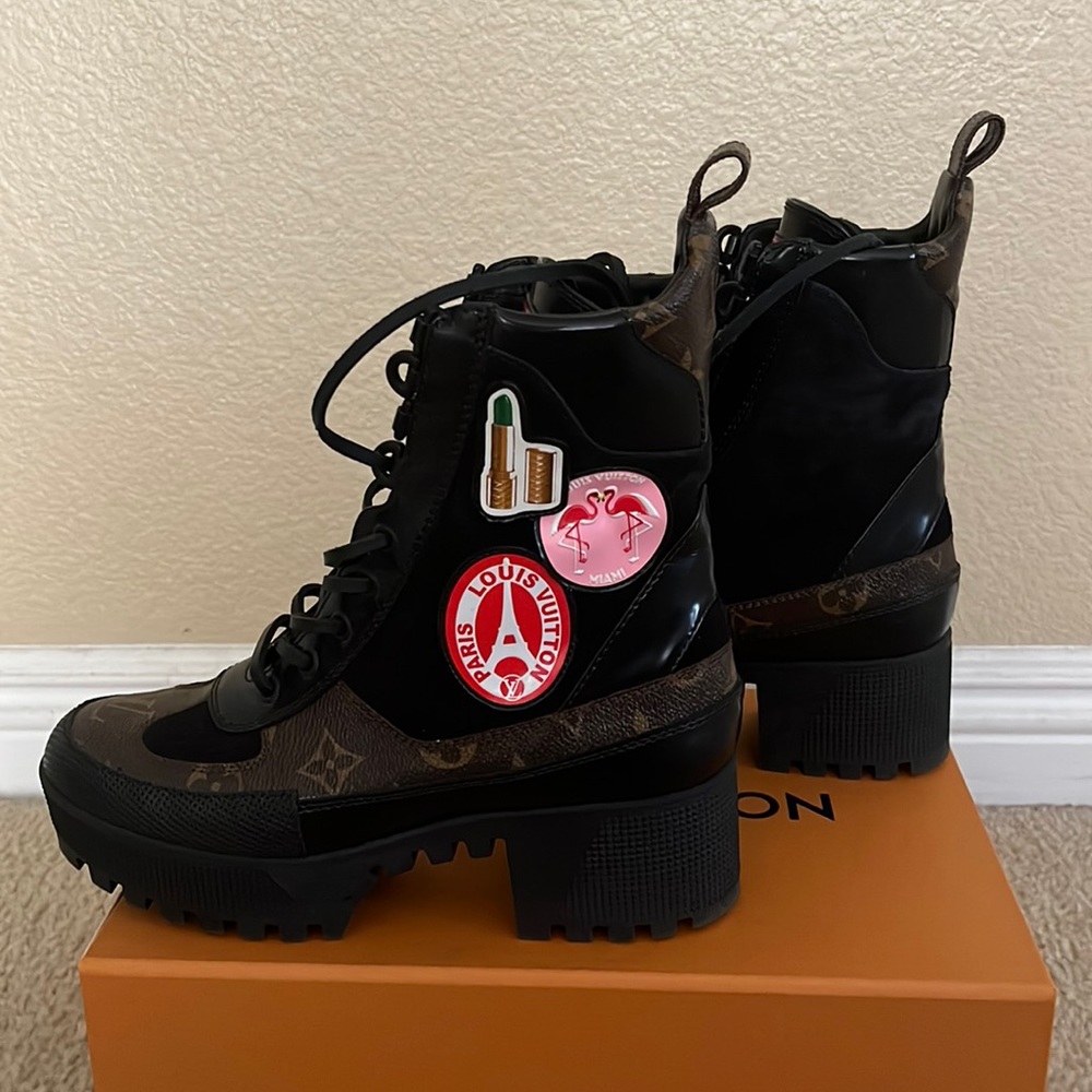 Louis Vuitton Monogram Laureate Desert Boots with patches